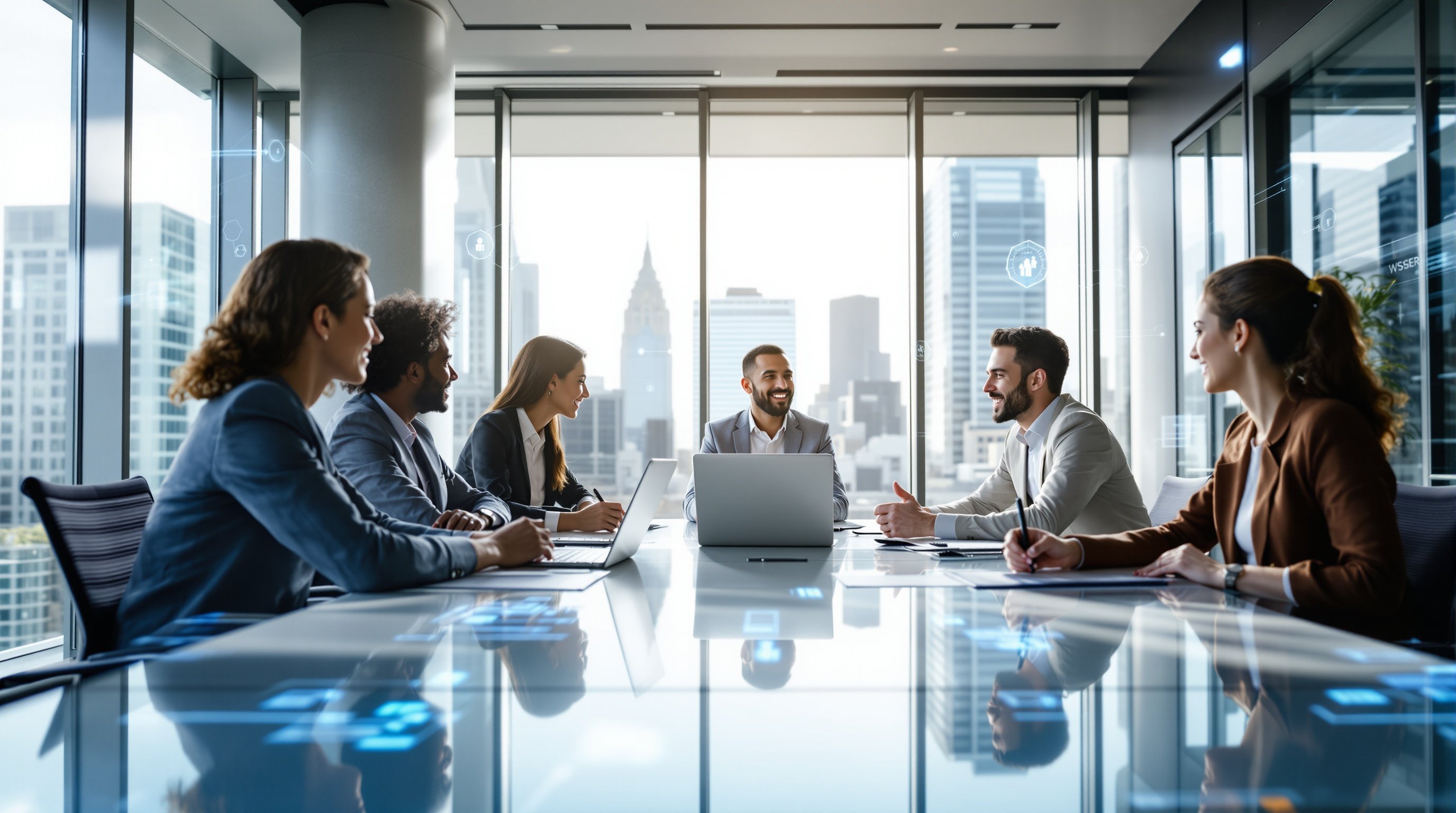 Business team reviewing performance results together